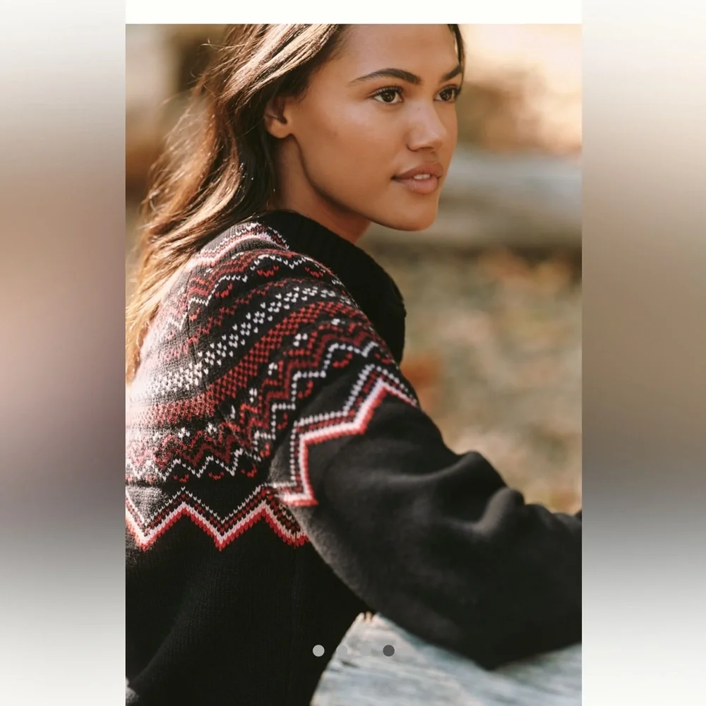 NWT Anthropologie x Beach Riot Black Red Fair Isle Sweater Cardigan Size Small